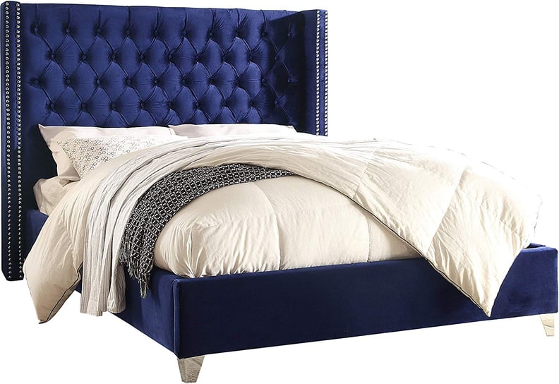 Meridian Furniture Aiden Collection Modern Navy Velvet Upholstered Bed