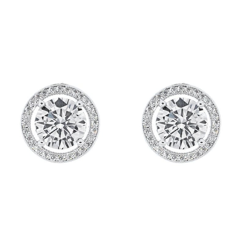 Cate & Chloe Ariel 18k White Gold Halo CZ Stud Earrings