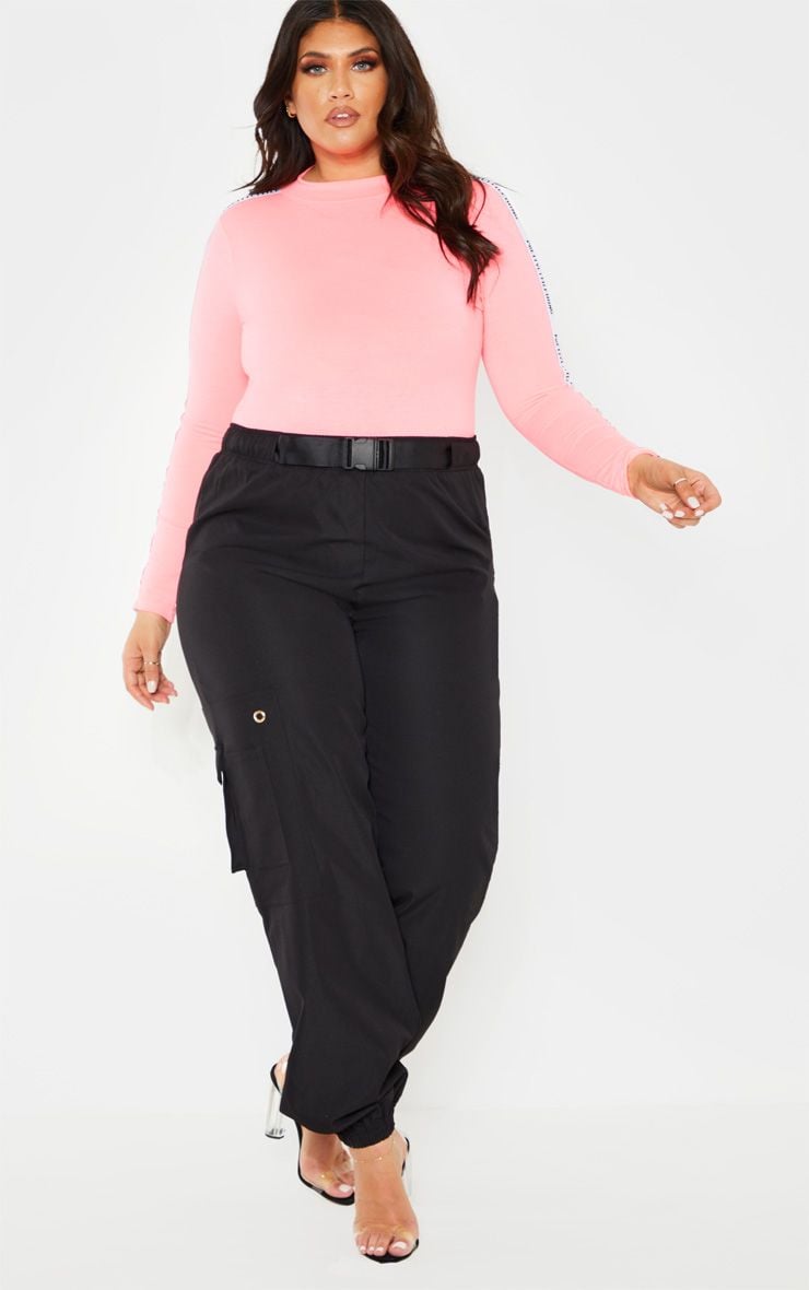 Petite Red Buckle Detail Cargo Wide Leg Trousers