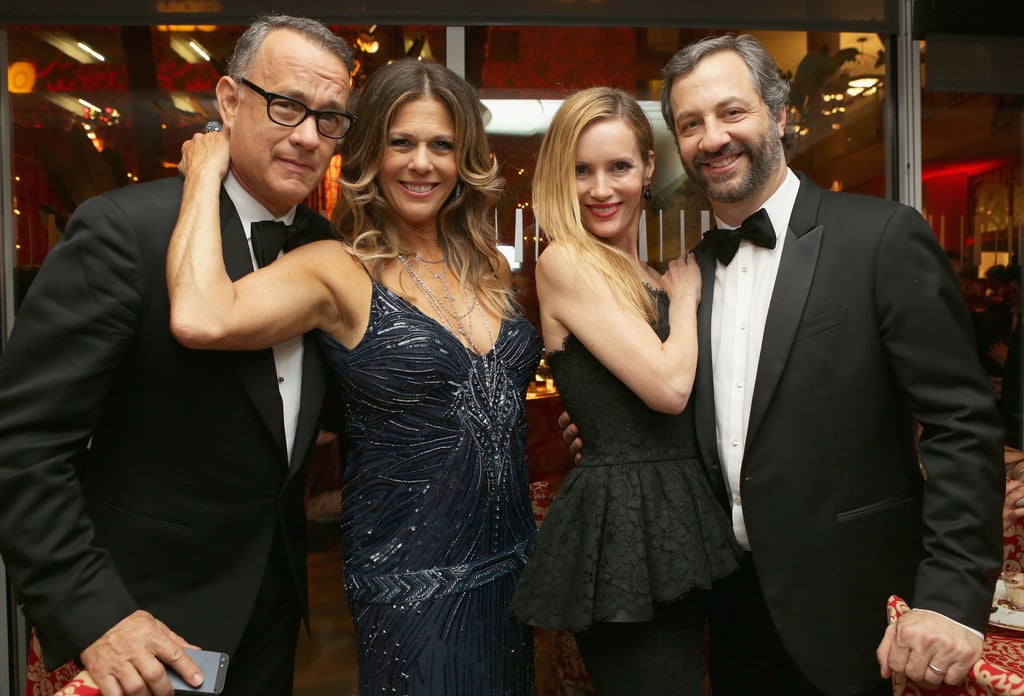 Rita Wilson and Leslie Mann partied with their men, Tom Hanks and Judd Apatow, at HBO's post-Globes fete.