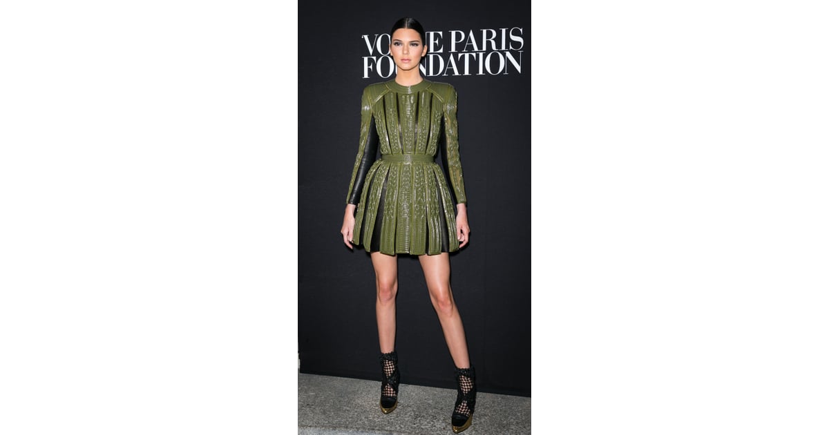 Kendall channeled her inner warrior in a tough army green minidress ...