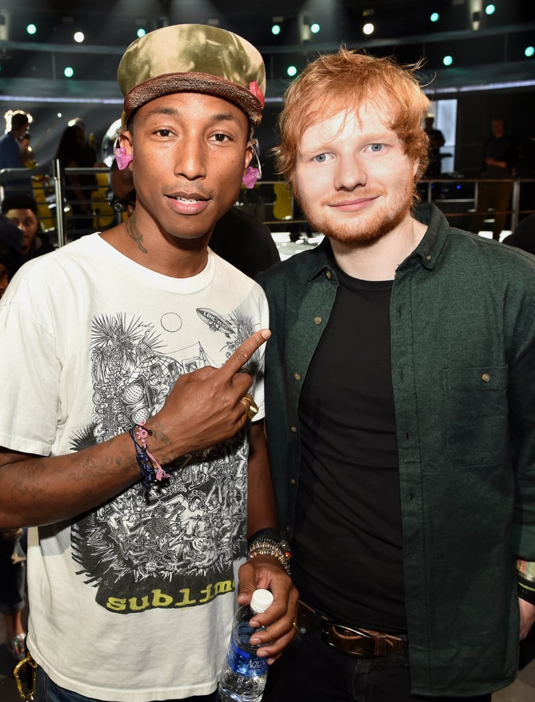 Pharrell Williams and Ed Sheeran ran into each other during Grammys rehearsals.