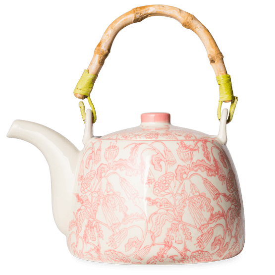 A Novel Idea Pink Bluebell Bamboo Handle Teapot