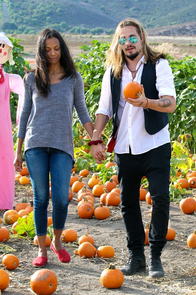 Zoe Saldana and Marco Perego Take Twins to the Pumpkin Patch