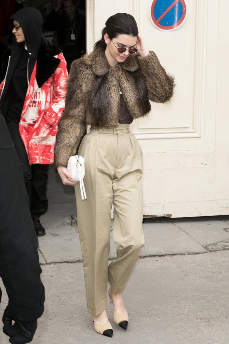 After the Show, Kendall Was Spotted in High-Waisted Pants and a Cropped Furry Coat