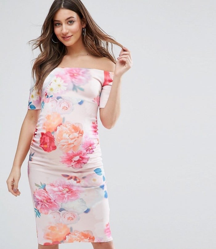 Asos Photographic Floral Off-Shoulder Dress