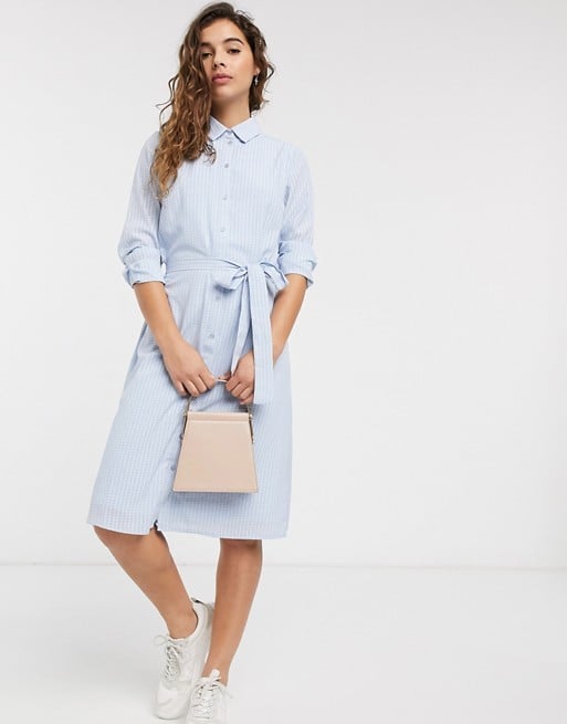 ASOS Pieces Check Midi Shirt Dress With Tie Waist