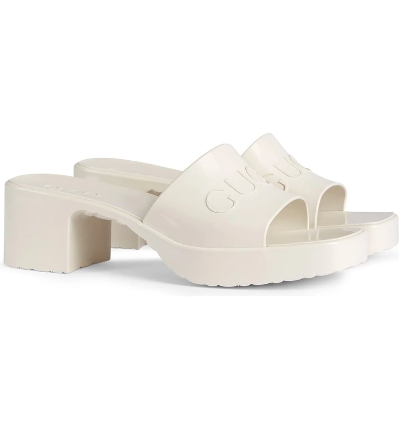 Best Designer Platform Sandal: Gucci Rubber Logo Platform Slide Sandal