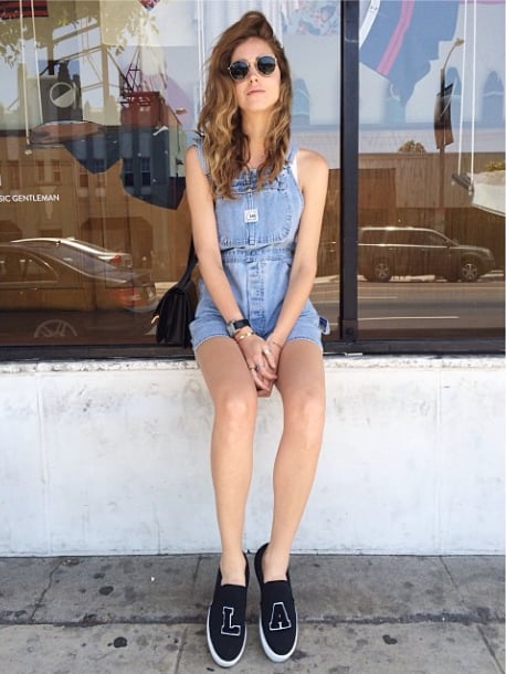 Add a cool-girl kick to your overalls with a pair of skater slip-ons ...