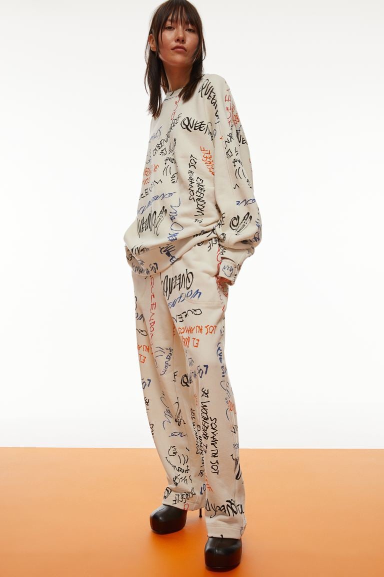 A Matching Sweatsuit: H&M Wide-leg Printed Joggers and Oversized Sweatshirt