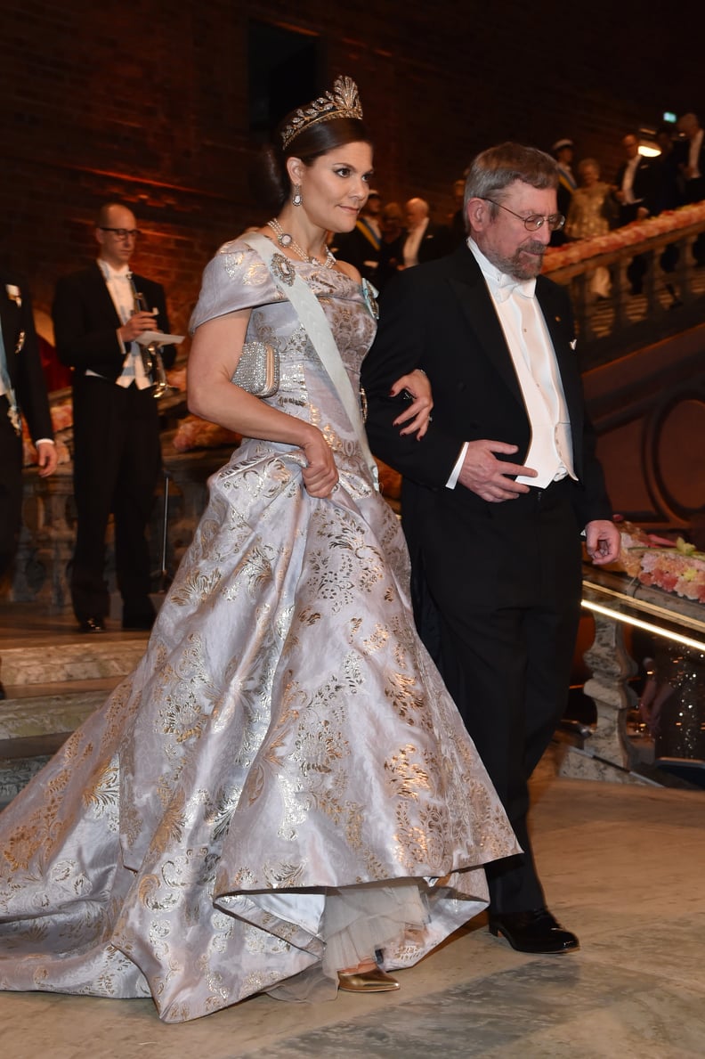 Crown Princess Victoria Wore a Metallic Printed Off-the-Shoulder Gown