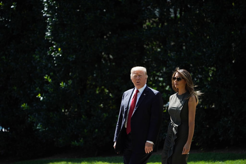 Melania Trump Wearing Green Dress and Leopard Heels