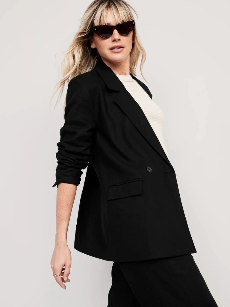 Double-Breasted Linen-Blend Suit Blazer