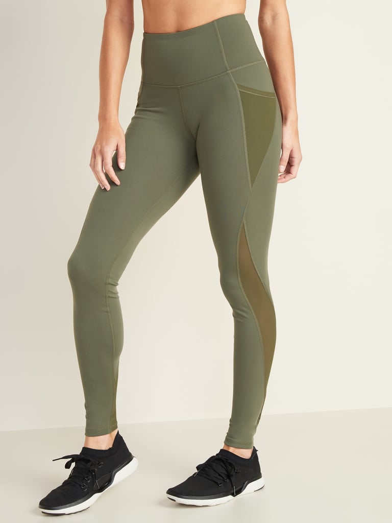 Mid-Rise Elevate Side-Pocket Mesh-Trim Compression Leggings for Women