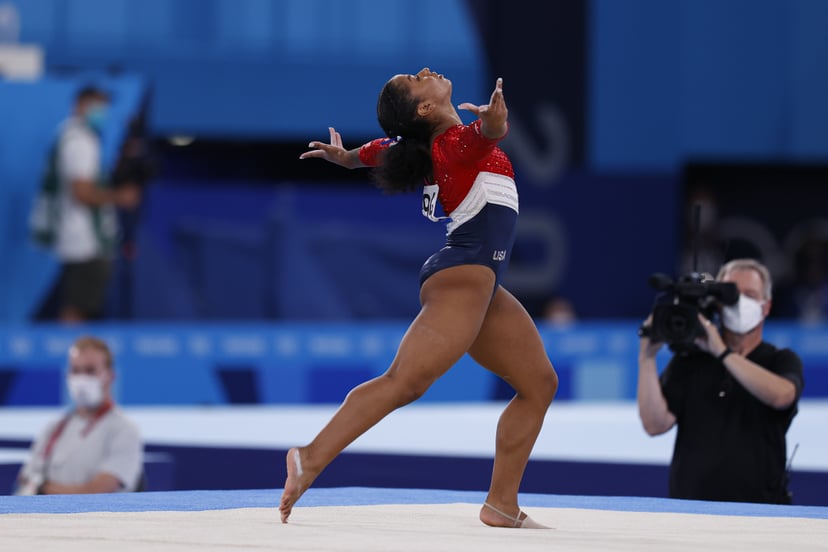 TOKYO, JAPAN - JULY 27: Jordan Chiles of Team United States competes in the floor exercise during the Women's Team Final on day four of the Tokyo 2020 Olympic Games at Ariake Gymnastics Centre on July 27, 2021 in Tokyo, Japan. (Photo by Fred Lee/Getty Ima