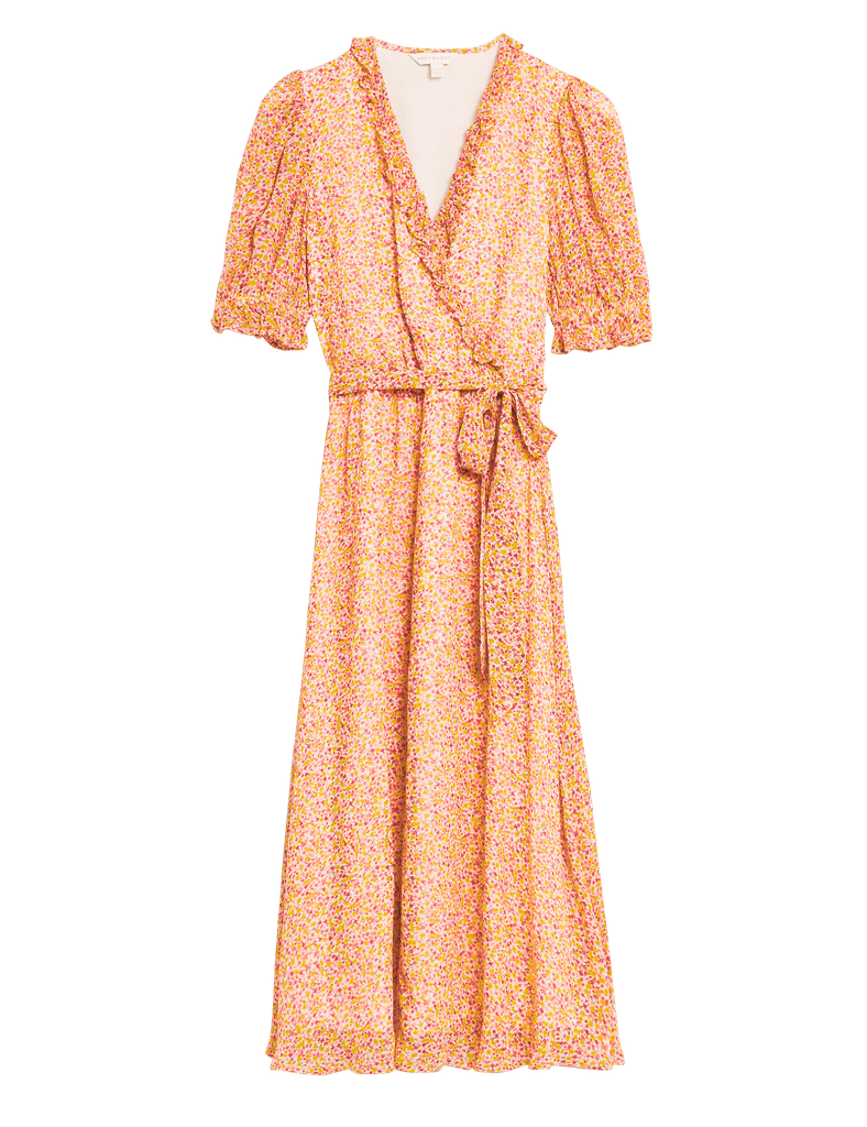 M&S X Ghost Floral V-Neck Ruffle Midi Wrap Dress