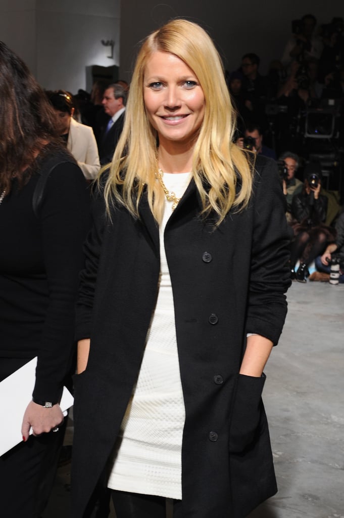 Gwyneth Paltrow went with a black and white ensemble for the Boss Women runway show on Wednesday.