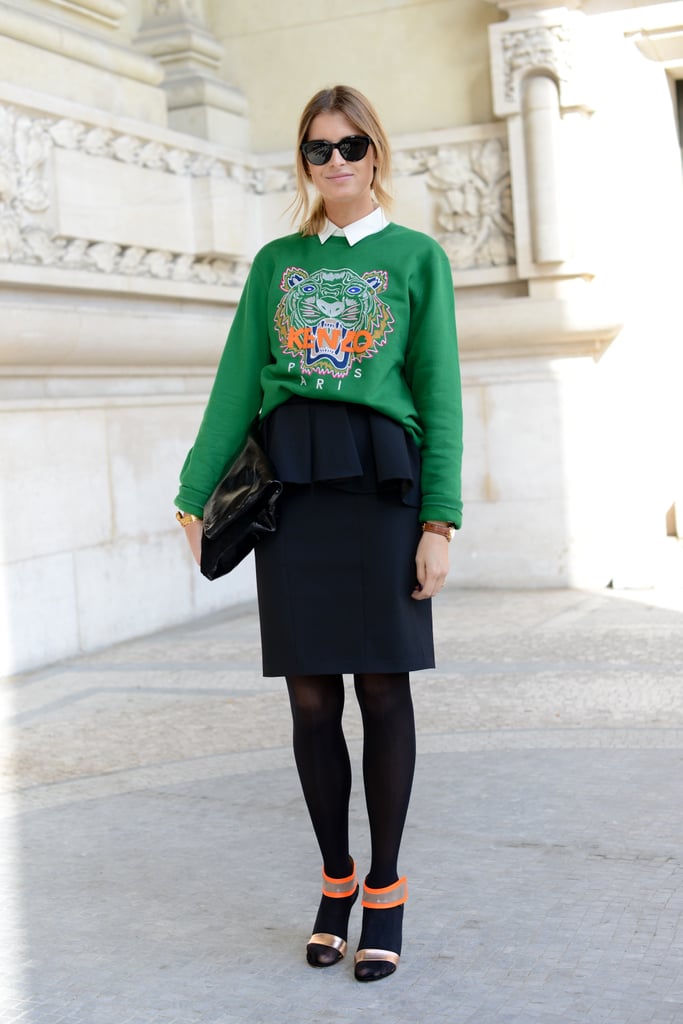 Her Kenzo sweatshirt gave this pencil skirt sporty appeal. | Paris ...