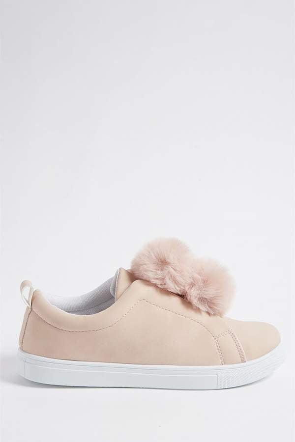 Forever 21 Faux Leather Low-Top Pom-Pom Sneakers