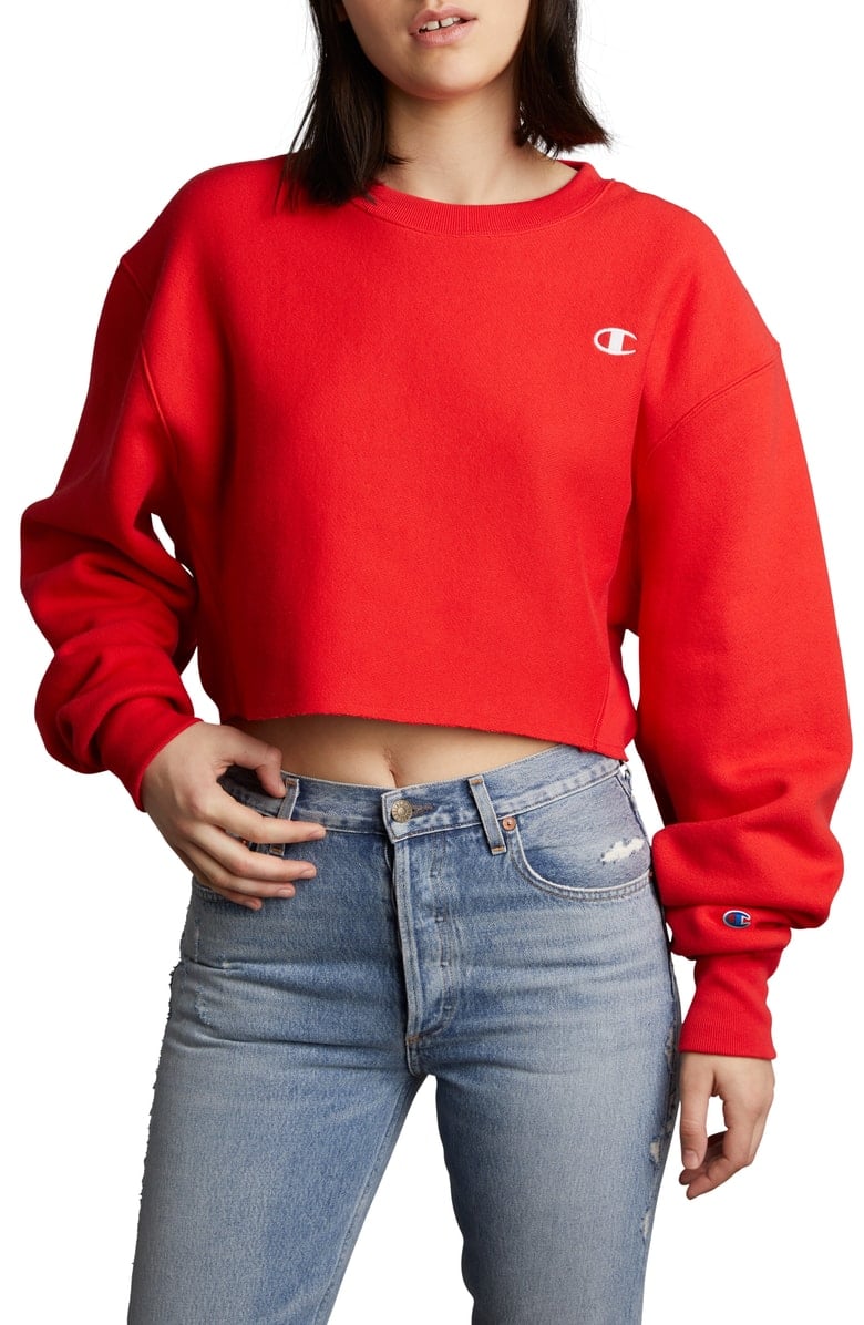 red cropped champion sweatshirt