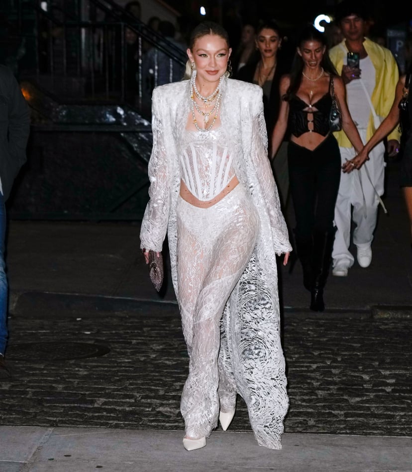 NEW YORK, NEW YORK - APRIL 23: Gigi Hadid arrives at her 27th birthday party at Zero Bondon April 23, 2022 in New York City. (Photo by Gotham/GC Images)