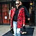 Hailey Baldwin Red Animal Print Blazer and Black Hoodie