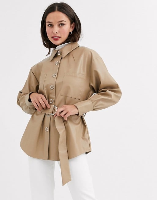 Moon River faux leather shirt with belt