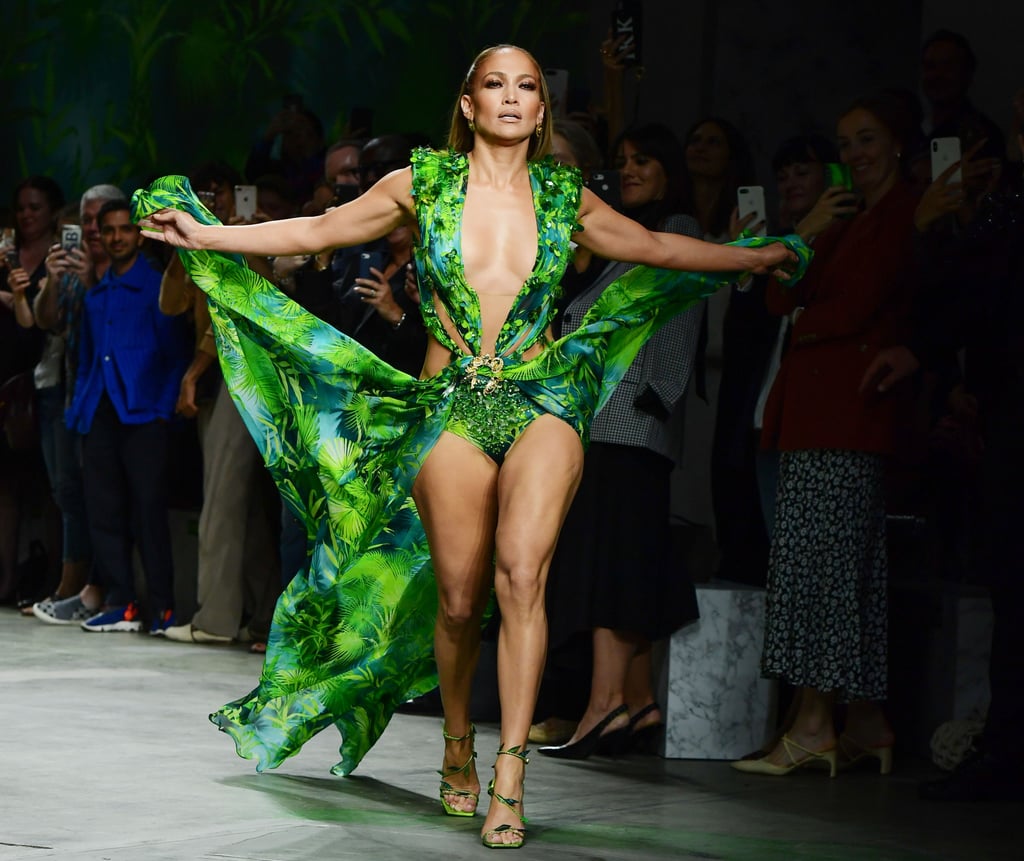 Jennifer Lopez Wore a New Green Dress on the Versace Runway