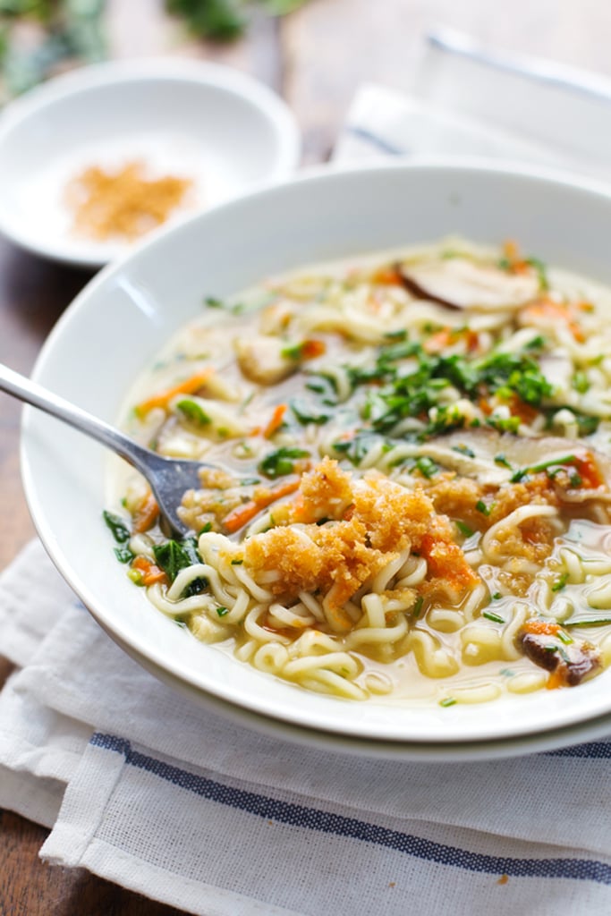 Ramen With Homemade Broth, Mushrooms, Kale, and Panko Topper Ramen With Homemade Broth, Mushrooms, Kale, and Panko Topper