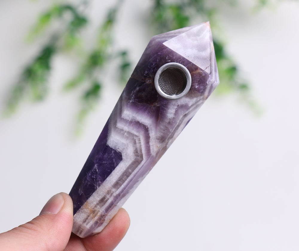 Natural Chevron Banded Amethyst Crystal Pipe ($40)