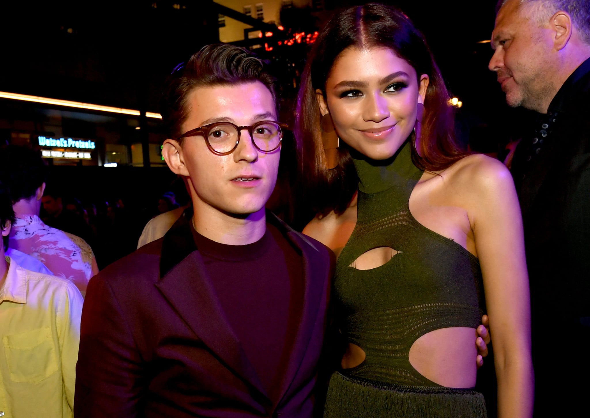 HOLLYWOOD, CALIFORNIA - JUNE 26: Tom Holland (L) and Zendays pose at the after party for the premiere of Sony Pictures' 