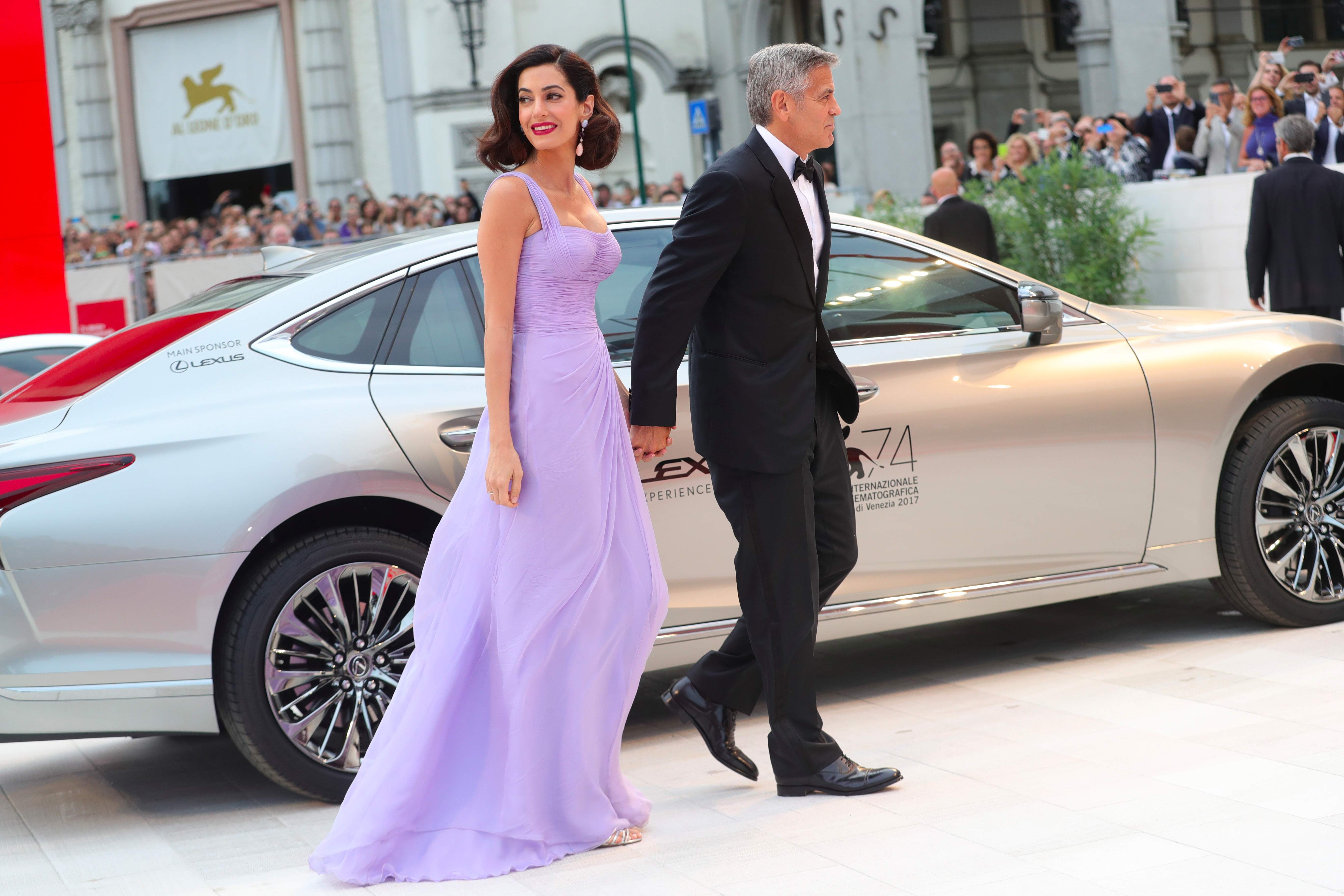 amal clooney venice film festival dress Ashley Lauren 11521 Size 10 Hot Pink Pageant Dress Slit Crystal Prom Gown main image 1
