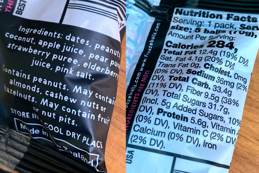 Frooze Balls Peanut Butter and Jelly Ingredients and Nutritional