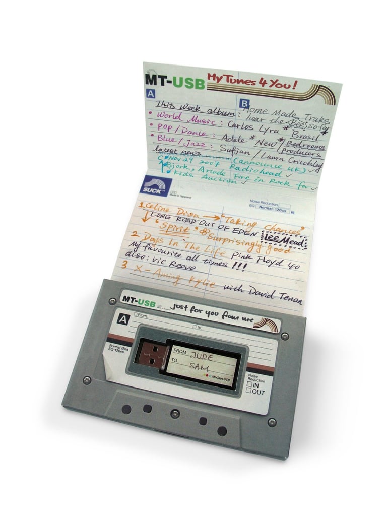Give her a taste of nostalgia with this mix tape USB stick ($19, originally $30) that holds your handpicked romantic tunes just like the good ol' days.