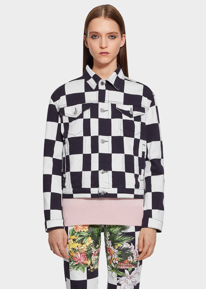 Versus Versace Floral Checkerboard Print Denim Jacket