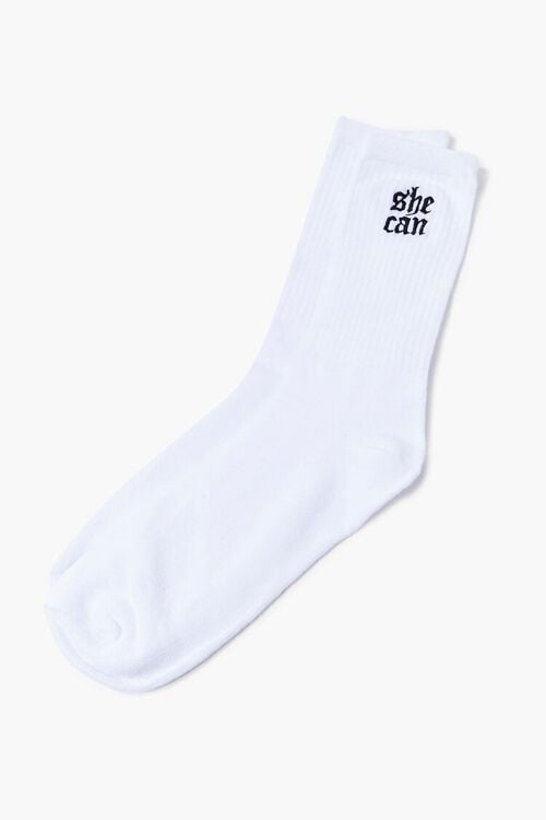 Forever 21 Embroidered She Can Crew Socks