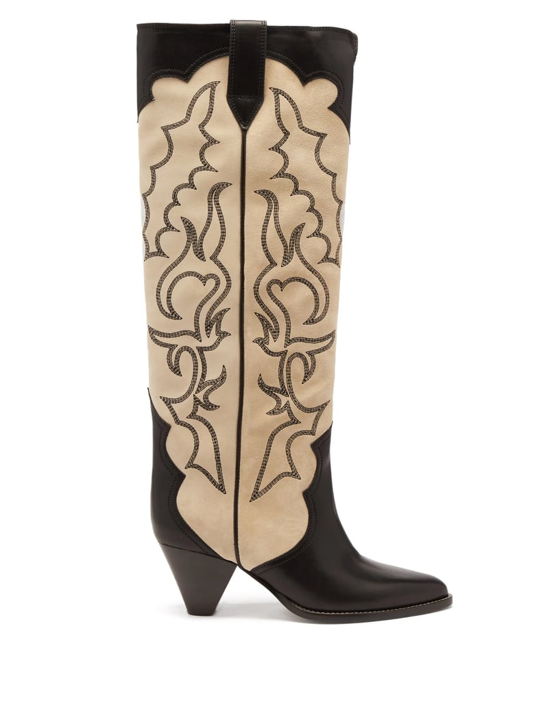 Isabel Marant Neutral Liela Embroidered Leather Cowboy Boots