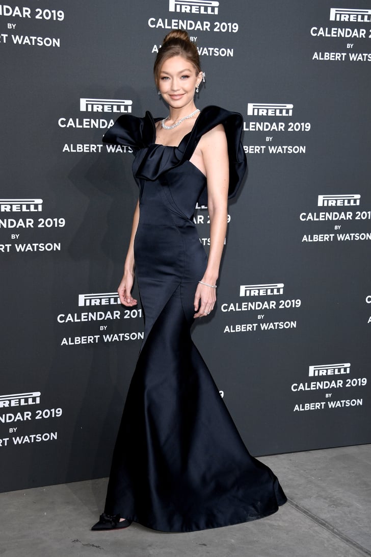 Gigi Hadid Black Zac Posen Dress at Pirelli Calendar Event | POPSUGAR ...