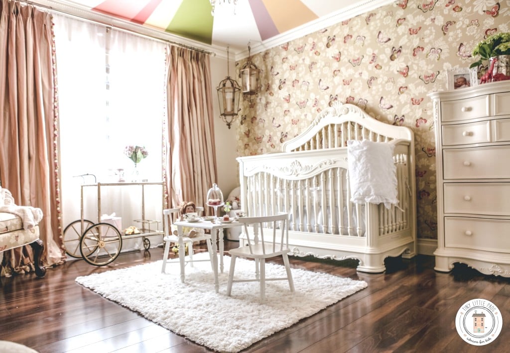 Come fly with me, baby, à la the Rat Pack. Nicole would be wowed by the rococo glam of this Las Vegas nursery inspired by the Encore Resort casino. Hollywood regency meets uptown granny glitz in the form of a striped carousel canopy, butterfly wallpaper, silk drapes, and curvy Victorian furnishings. The lesson here? Go big or go home.
