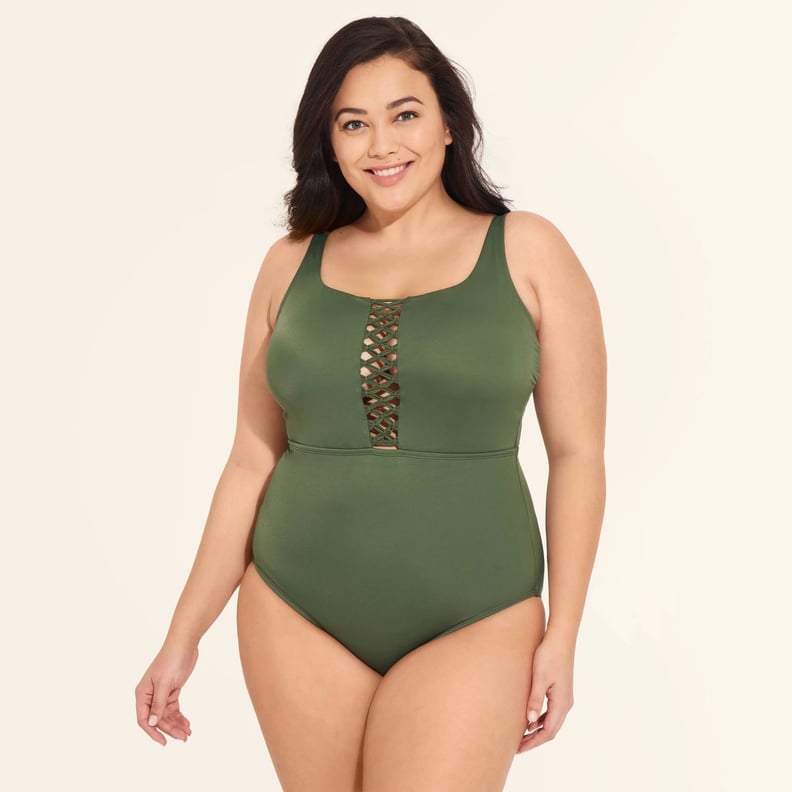 Plus-Size Slimming Control Macrame One-Piece Swimsuit