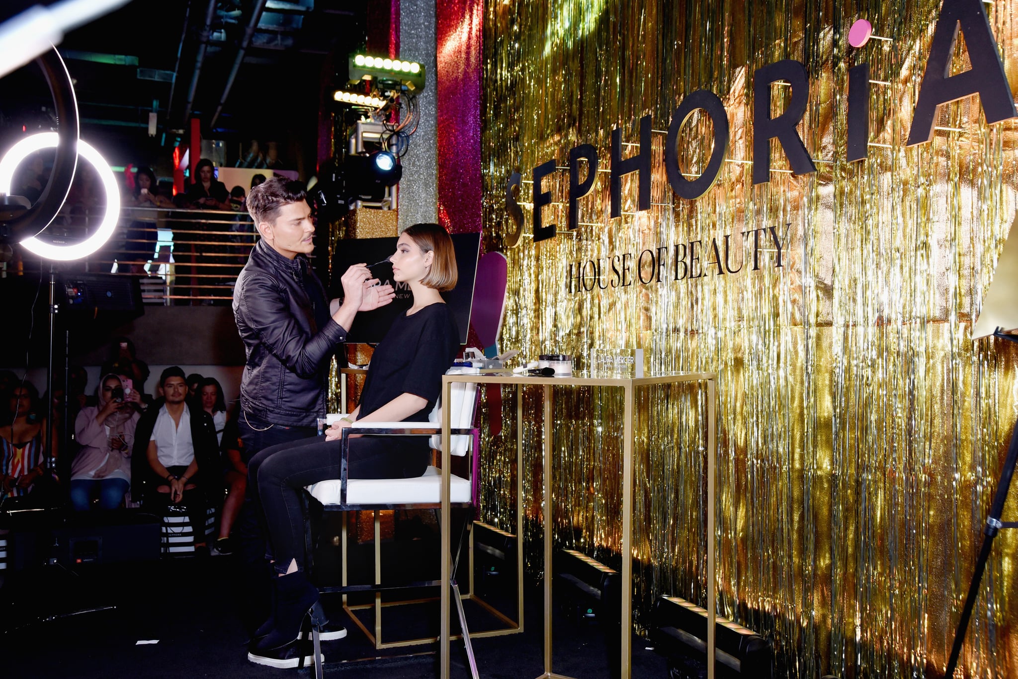 LOS ANGELES, CA - OCTOBER 21:  Mario Dedivanovic (L) speaks onstage during SEPHORiA: House of Beauty - Session Four at The Majestic Downtown on October 21, 2018 in Los Angeles, California.  (Photo by Presley Ann/Getty Images for Sephora)