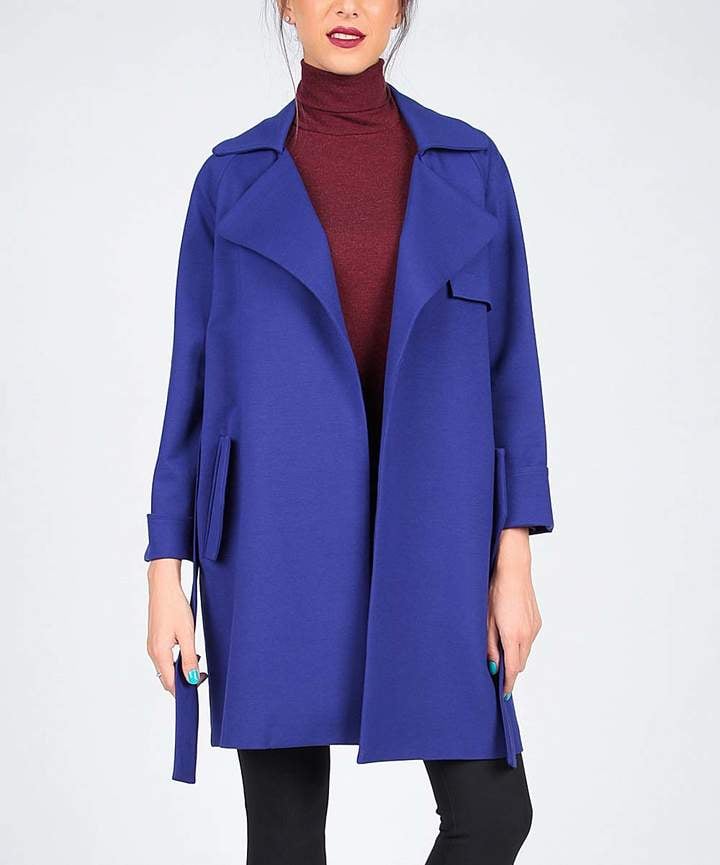 Zulily Royal Blue Tie-Front Trench Coat