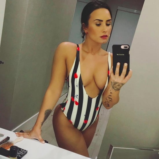 Demi Lovato's Cherry Print Solid & Striped Swimsuit