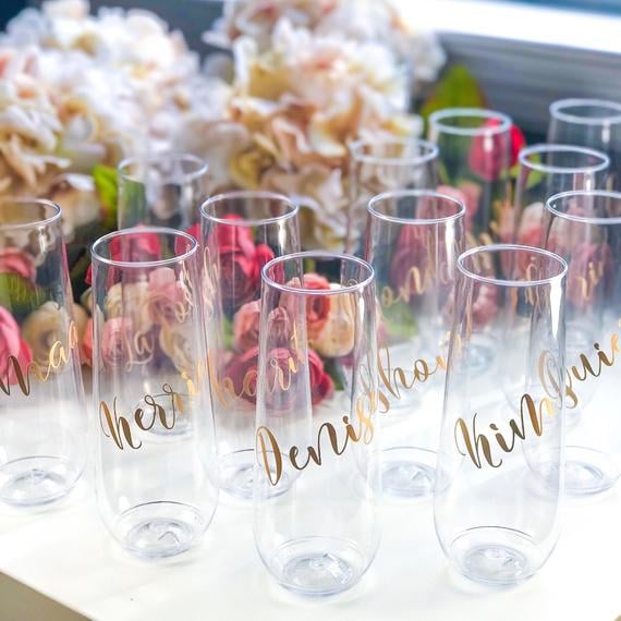 Personalized Clear Glass Stemless Champagne Flutes