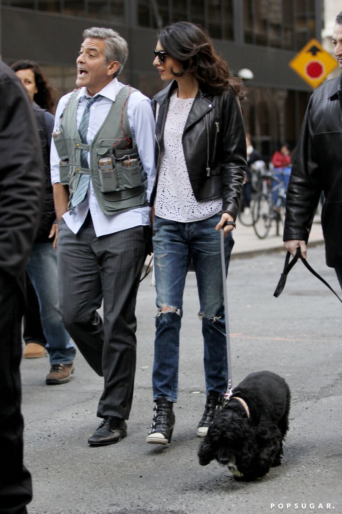 Amal Alamuddin Visits George Clooney on Set With His Dog