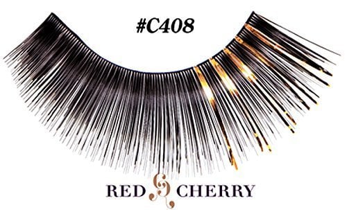 Red Cherry Eyelashes With Gold Tinsel C408