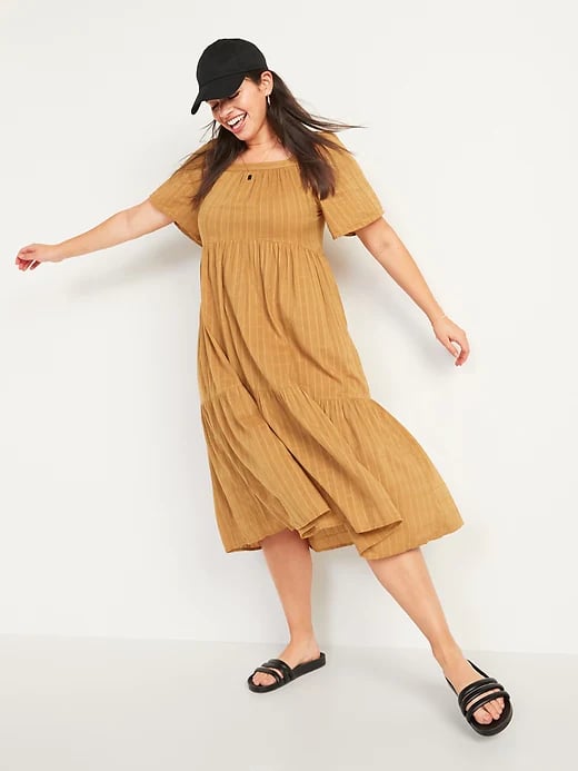 Old Navy Dobby Bell-Sleeve Midi Swing Dress