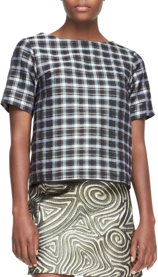 Suno Short-Sleeve Plaid Top