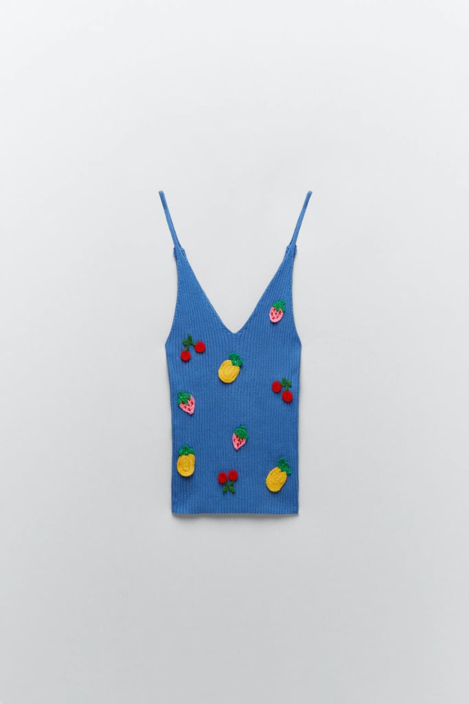 Zara Embroidered Fruit Rib Top