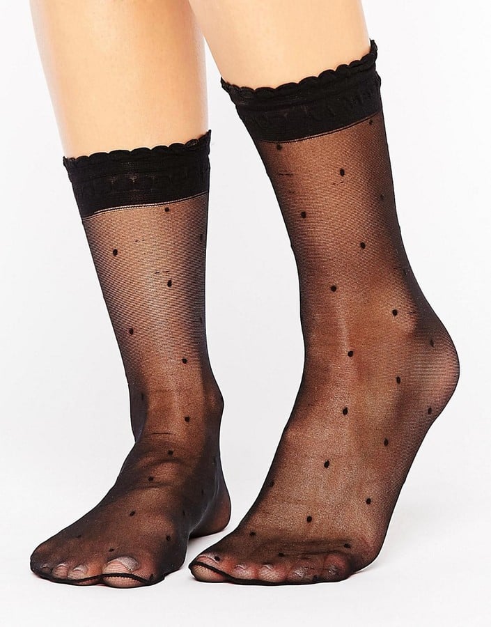 ASOS Sheer Dotty Ankle Sock With Frills